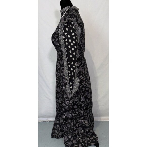 NWT Isabel Marant Etoile Black White Floral Dress Ruffles Zip Long Sleeve Sz 36 - Picture 4 of 16